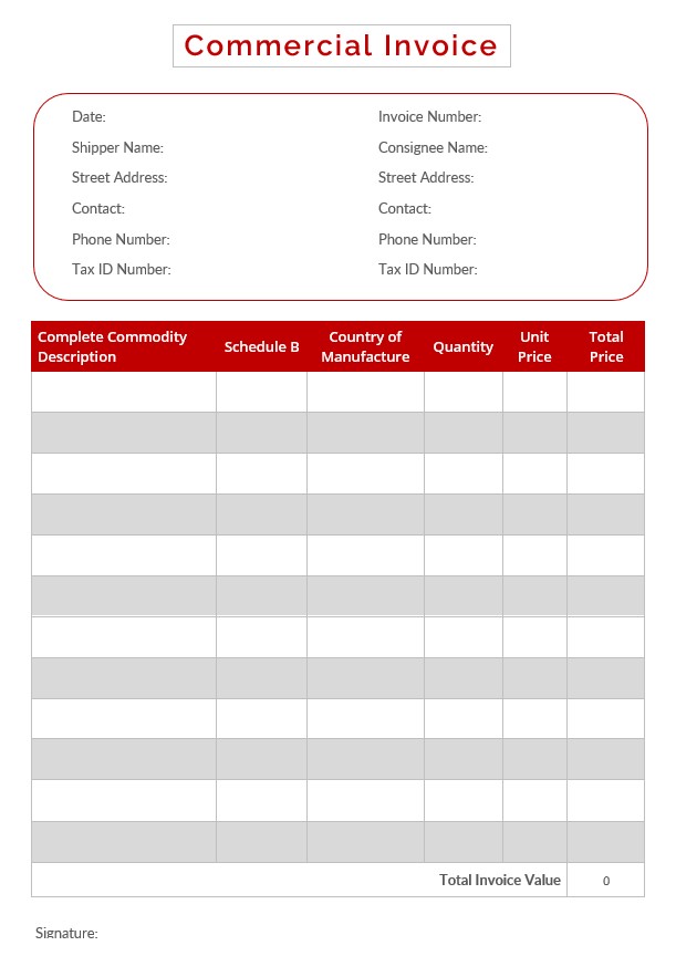 Editable Commercial Invoice Template PSD template